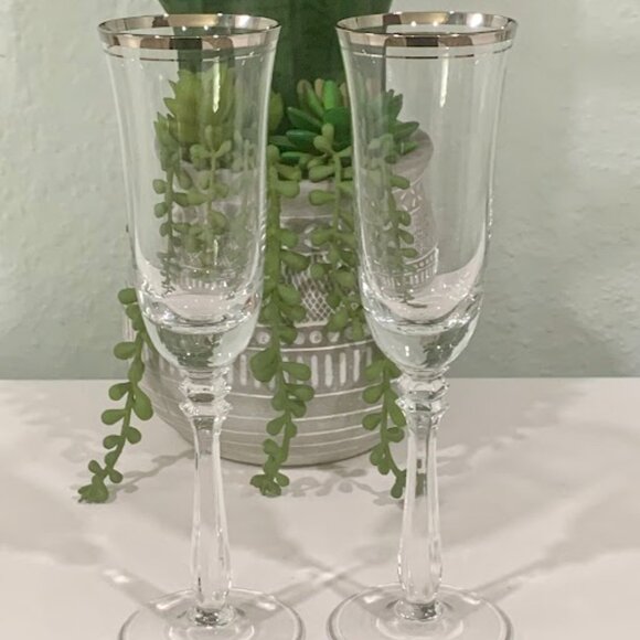 VTG~ Mikasa EMPIRE PLATINUM GOLD Champagne Flutes - Picture 3 of 7